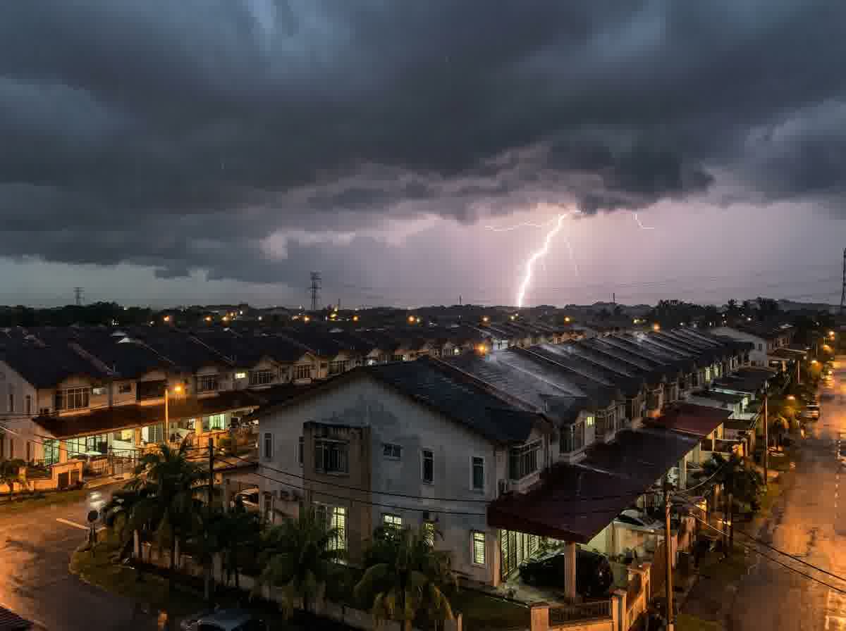 Lightning storm over Malaysian houses