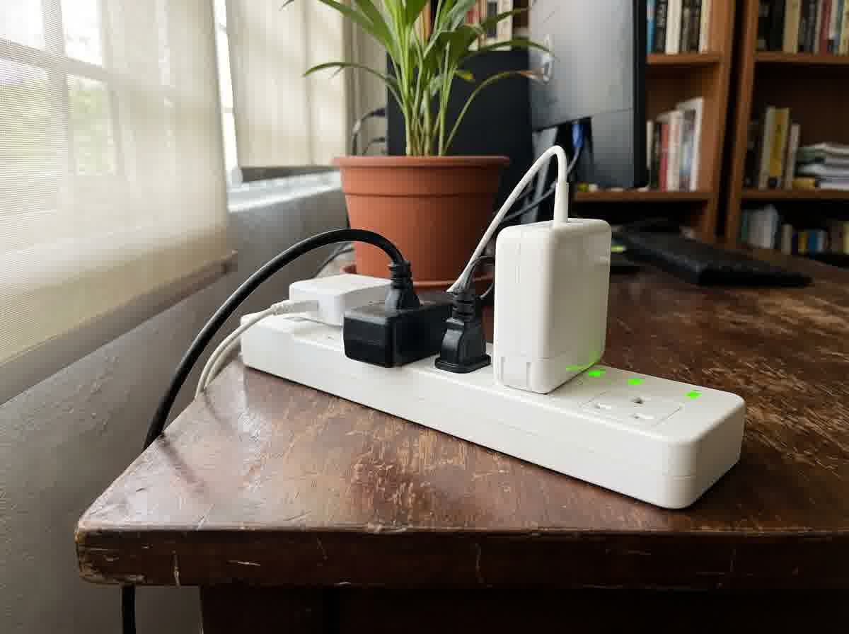 Surge protector power strip protecting electronics