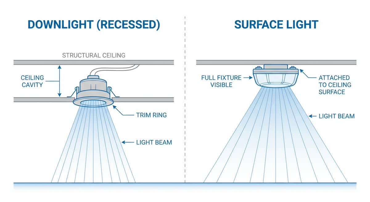 What Is the Difference Between Downlights and Surface Lights