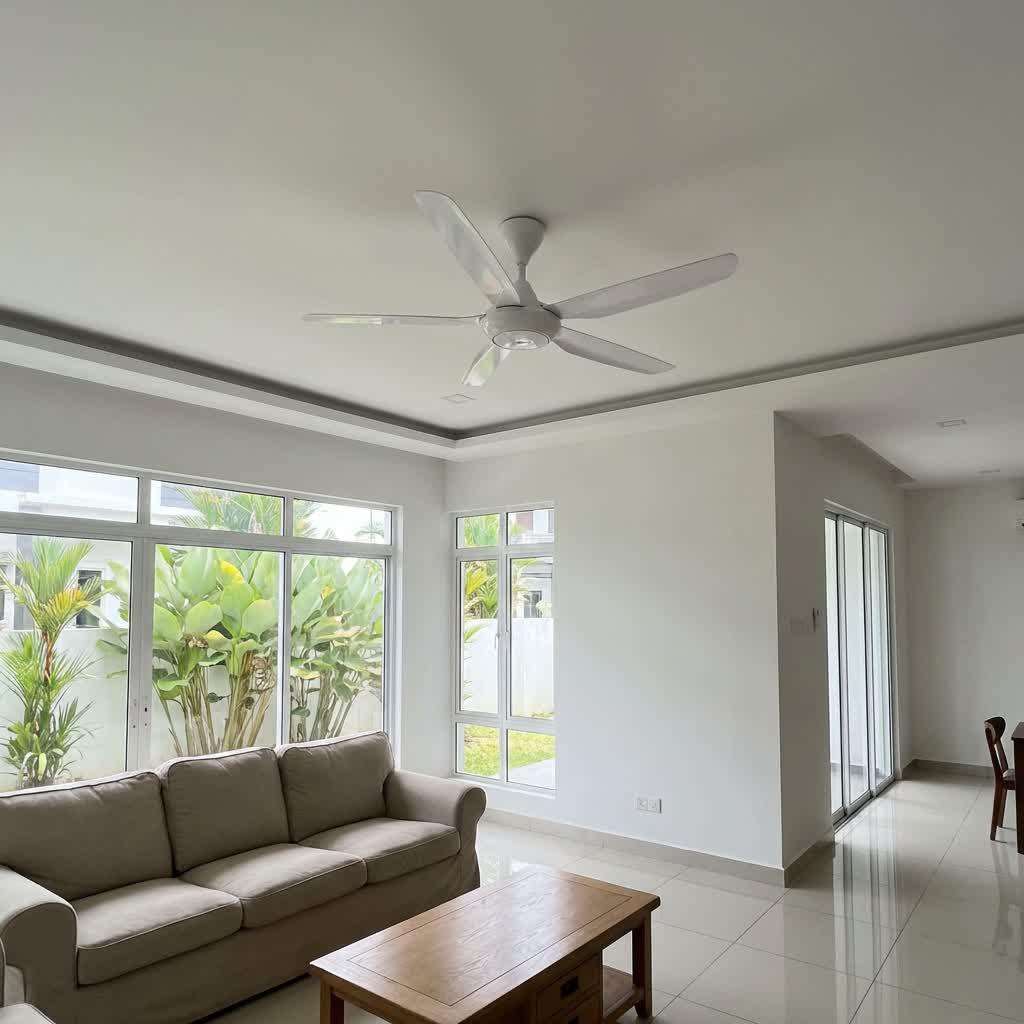 Newly installed ceiling fan in bungalow living room in Setia Alam